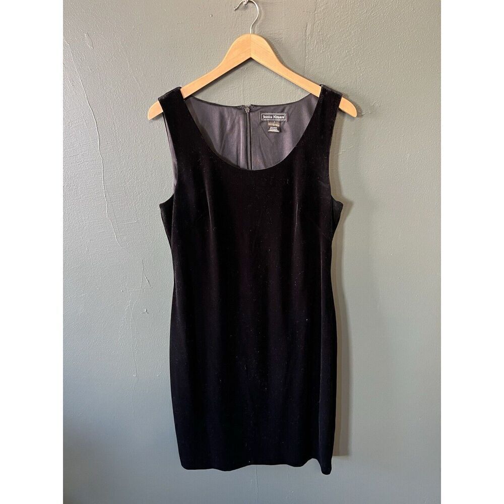 Jessica Howard Womens Sleeveless Black Short Velour Dress Size 14